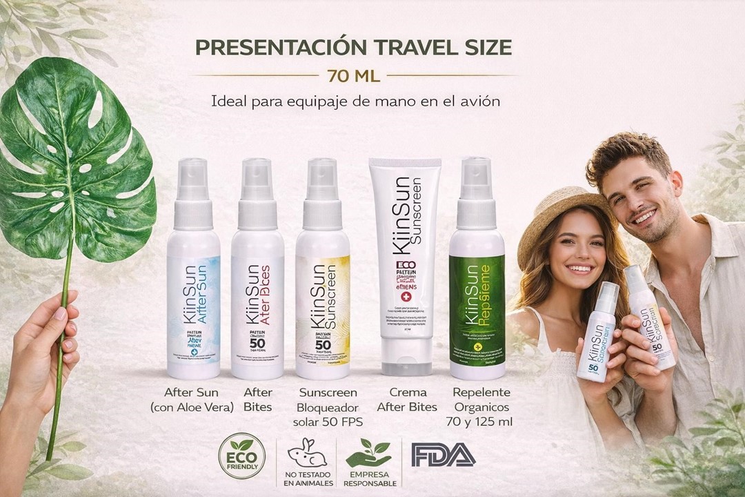 Línea travel KiinSun de 70 ml: After Sun, After Bites, Sunscreen y Repelente
